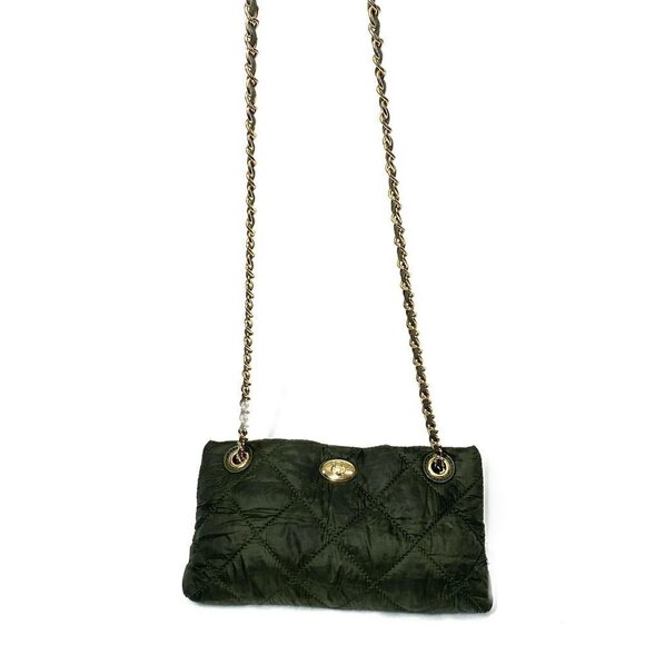 DKNY Quilted Convertible Puffer Bag With Woven Chain Strap - Olive Green 11"x6" - Picture 8 of 16